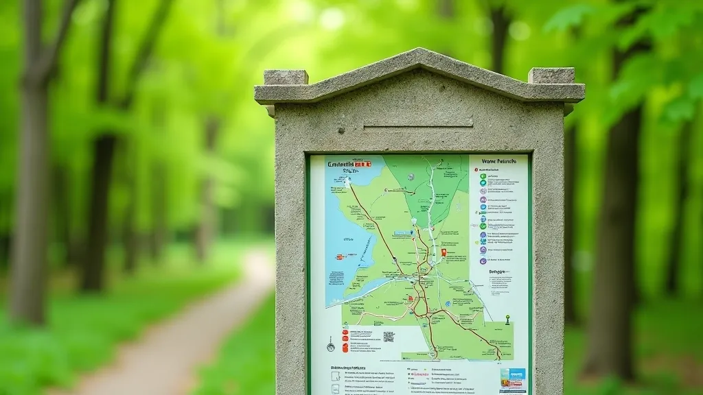 Birštono parko informacinis ženklas su žemėlapiu ir orientavimo informacija